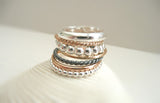 The Stack - Set of 7 Sterling Silver and 14 k Solid Gold Rings - Different Styles