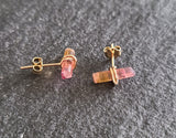 Raw Watermelon Tourmaline Crystals and 14k Gold Stud Earrings