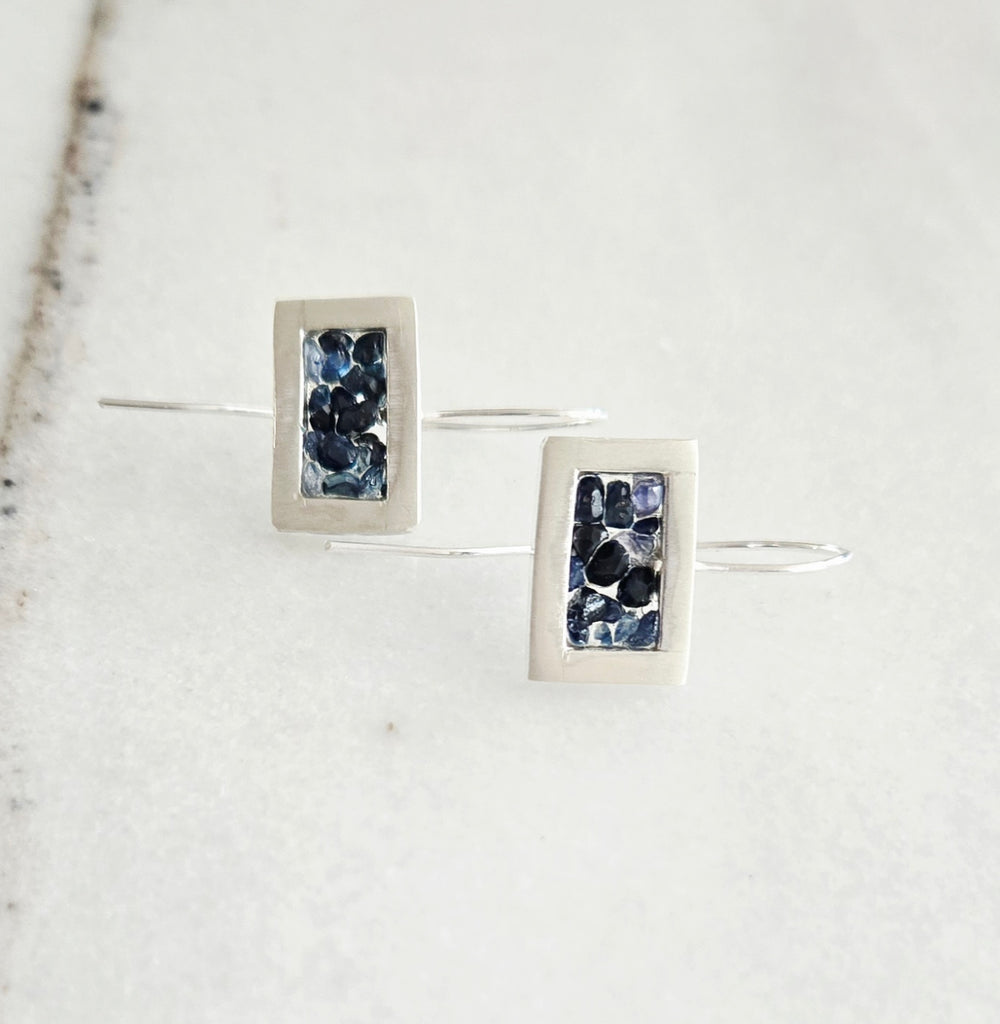 Sapphire Mosaic Sterling Silver Modern Earrings