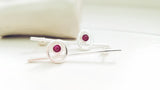 Post Earrings with Rubies, long earrings, Modern Ruby Earrings, Genuine Round Ruby Earrings, Sterling Silver Earrings with Rubies