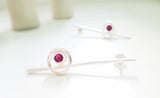 Post Earrings with Rubies, long earrings, Modern Ruby Earrings, Genuine Round Ruby Earrings, Sterling Silver Earrings with Rubies